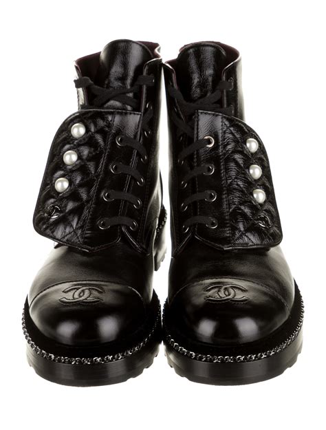 chanel combat boots with pearls